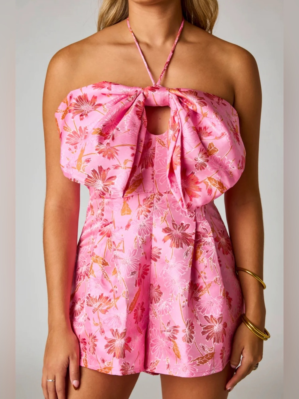 Buddy Love Pink & Orange Floral Romper with Bow size small women